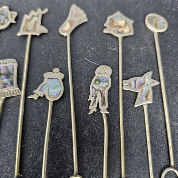 Vintage 925 sterling silver Taxco Mexico cocktail picks with a southwestern them - Picture 6 of 8